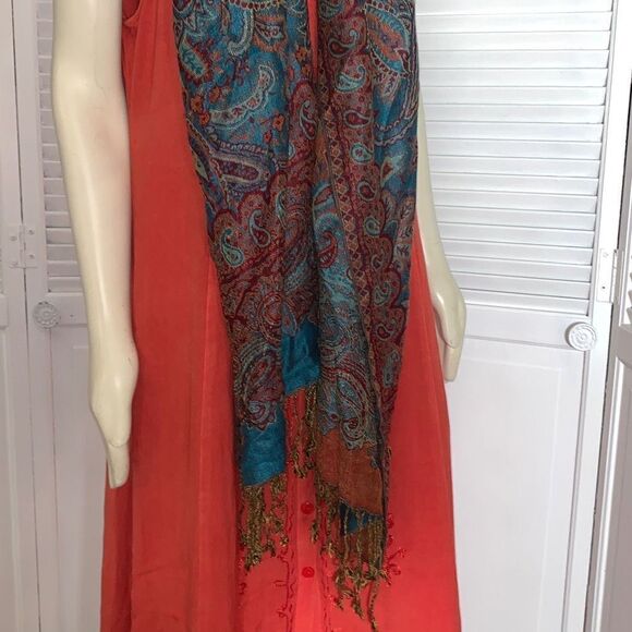 Vintage Paisley Large Wrap Scarf With Fringe - Picture 9 of 13